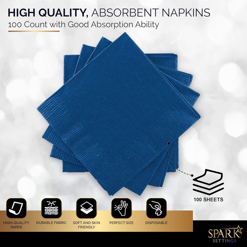 Amcrate 100 Pack Royal Blue Beverage Napkins, Big Party Pack, 2 Ply, Ideal for Wedding, Party, Birthday, Dinner, Lunch, Cocktails. (5” x 5”) by - Image 3